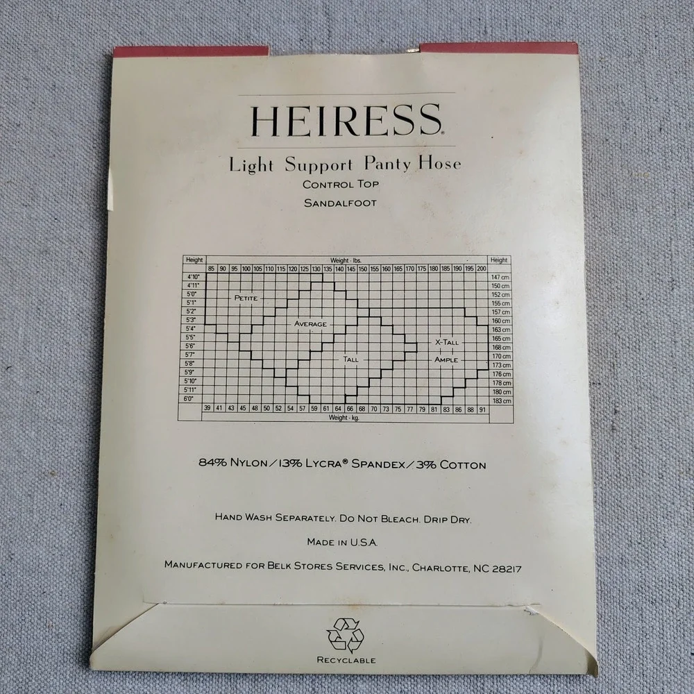 NWT Heiress Womens SZ Tall Light Support Pantyhose Ivory Control Top Vintage
